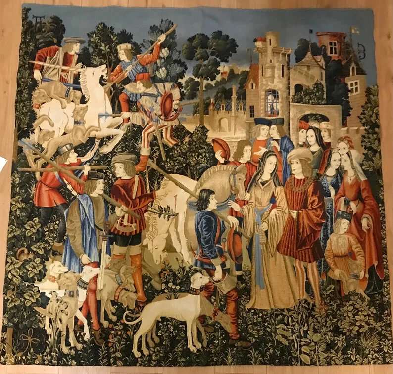 Unicorn is Captured Medieval Wall Tapestry Chasse a la Licorne