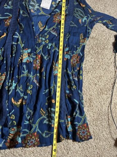 SR Fashion Blue Floral Country Long Sleeve Sheer Women’s Dress Large Lace - Picture 8 of 9