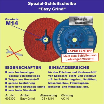 Spezial-Schleifscheibe  Easy Grind  125-40 Ladewagenmesser schleifen / schärfen