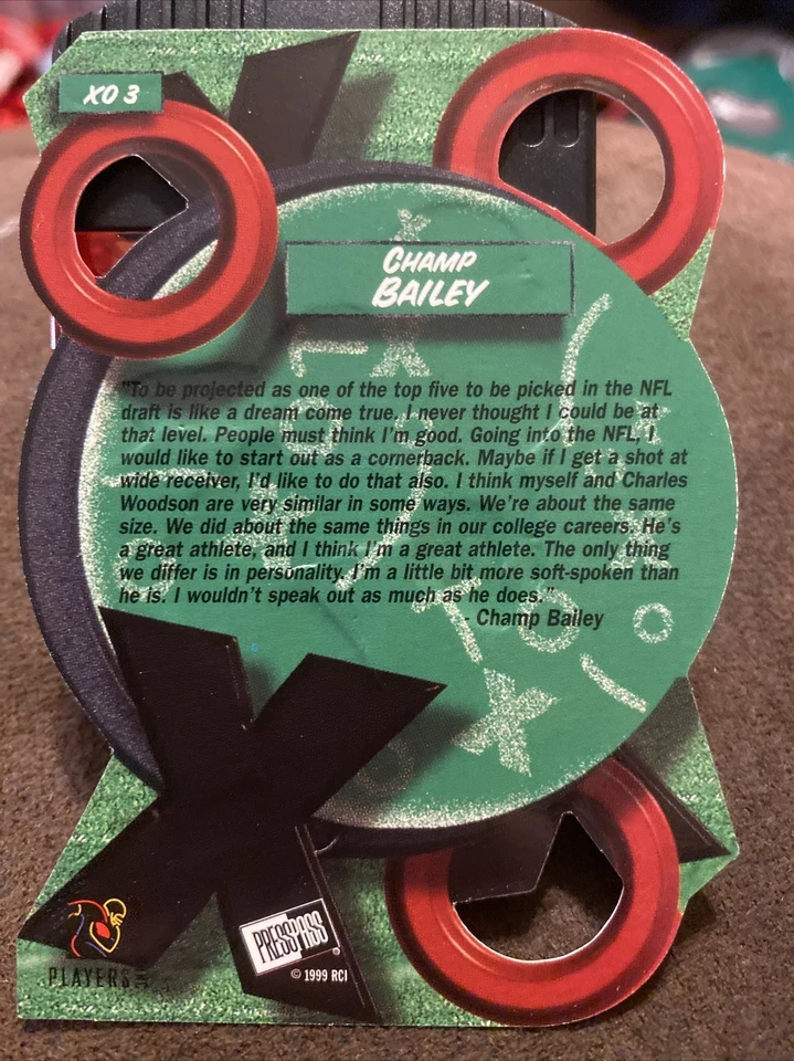 1999 Press Pass X's and O's #XO3 Champ Bailey Press Pass Insert Georgia Redskins - Image 2 of 2