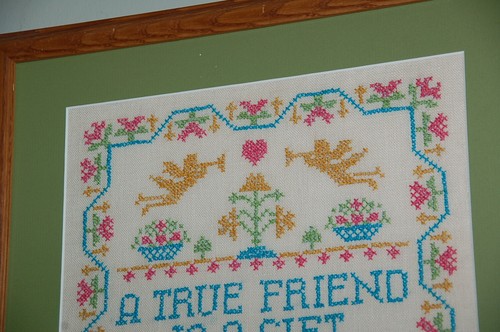 Framed matted w glass Embroidery Cross Stitch Needle Point - colorful FRIEND - Picture 6 of 8