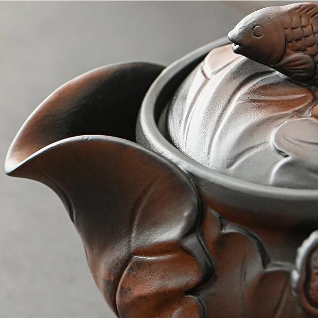 Portable Tea Set Chinese Purple Pottery Tea Pot Matching Cup Portable Bag Lotus - Image 4 of 4