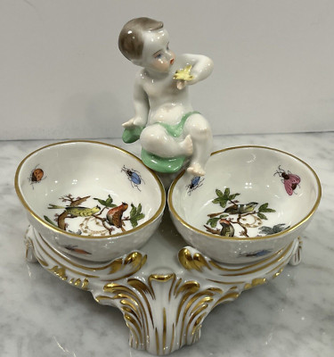 Herend Rothschild Double Salt Cellar w/ Cherub