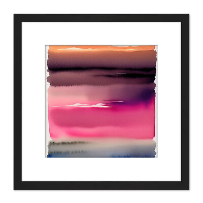 Sunset Lake Abstract Watercolour Soft Square Framed Wall Art Print 9X9 In