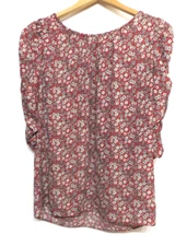 Max Studio Shirt Womens Small Red Multicolor Floral Blouse Colorful Pattern Top