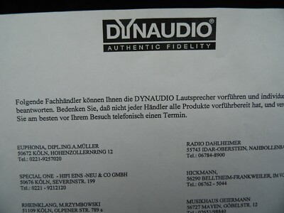 DYNAUDIO FACHHÄNDLERLISTE AUS DEM JAHRE 1997