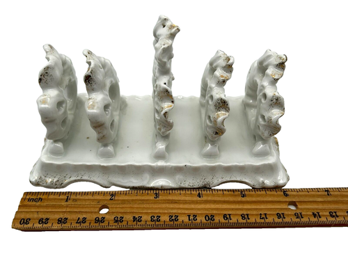 Vintage KPM Porcelain Pierced Ruffled Toast Rack White with Golden Gilt Accents - Picture 13 of 15