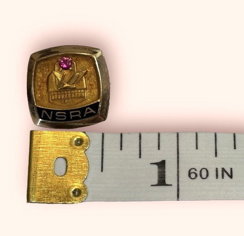 10K GOLD FILL NSRA Lapel PIN RUBY Enamel Vintage Antique - 第 5/5 張圖片