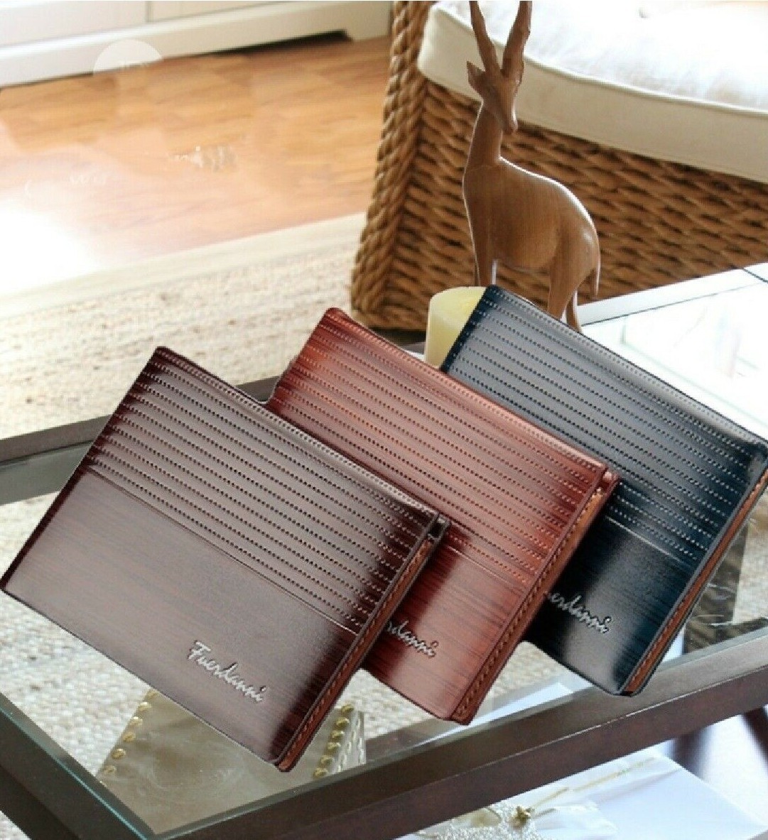 Men's Bifold Leather Wallet in Blue, Brown & Dark Brown for Credit Cards  