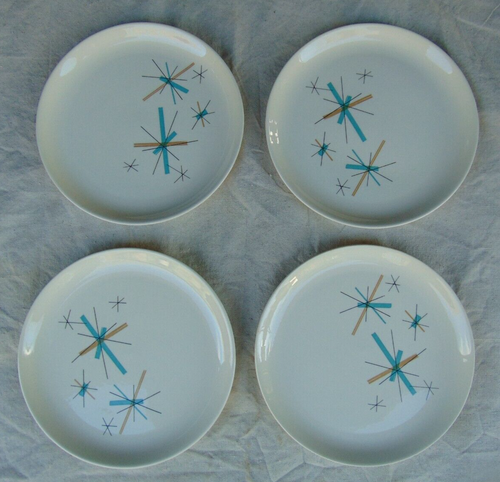 Salem China North Star "Atomic Starburst" 4 luncheon plates, exc. cd., free ship