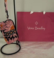 Vera Bradley Small Knit Wristlet Change Purse Pink/Navy-Geometric Print-#238