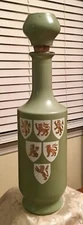 Vintage Lion Crests Liquor Decanter Sage Green Bottle w/Lion Motif