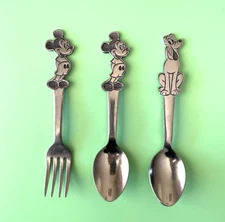 Vintage Walt Disney Stainless By Bonny Mickey and Pluto Spoons & Fork