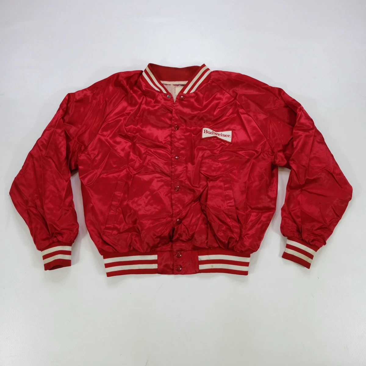 Rare VTG ANHEUSER BUSCH Budweiser Patch Satin Varsity Jacket 80s