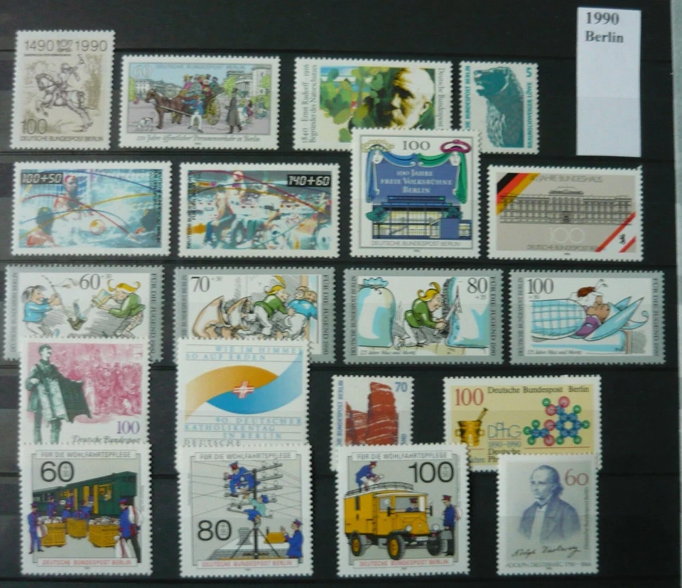 Berlin 1990, alle Briefmarken des Jahrgangs 90, Nr. 860-879, komplett postfr. ** - Bild 1 von 1