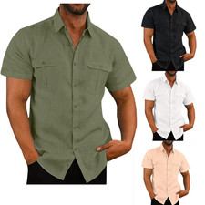 Short Sleeve Button-up Casual Men's Cuban Guayabera Beach Wedding Dress Shirt Us