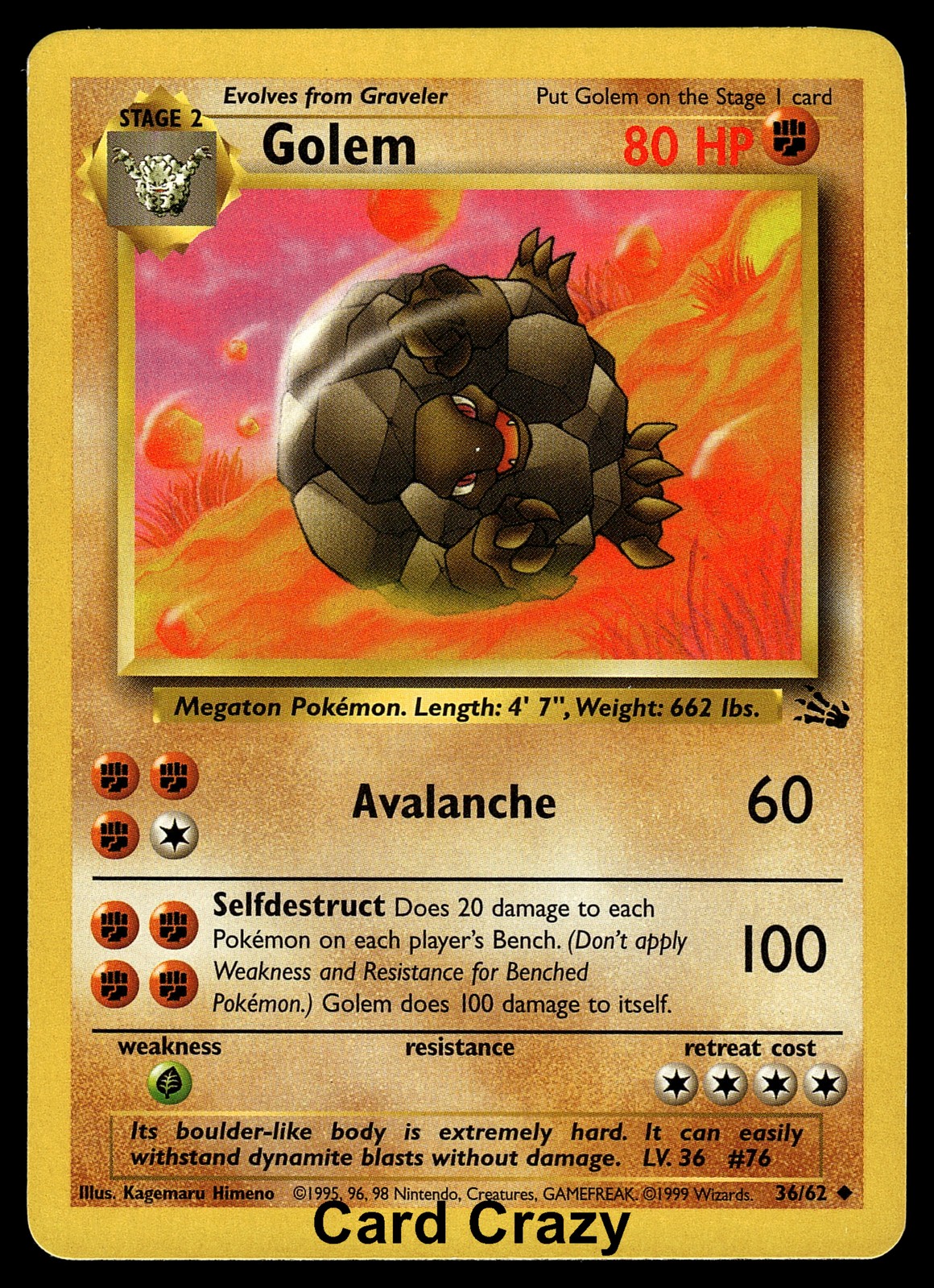 Golem 36/62 Uncommon - Fossil Pokemon Card