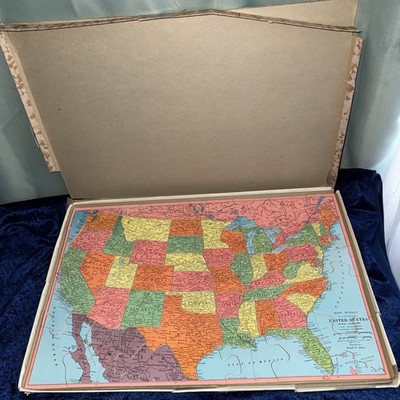 Vintage Wooden Map of the United States Jig Saw Puzzle Joseph Straus No. 325