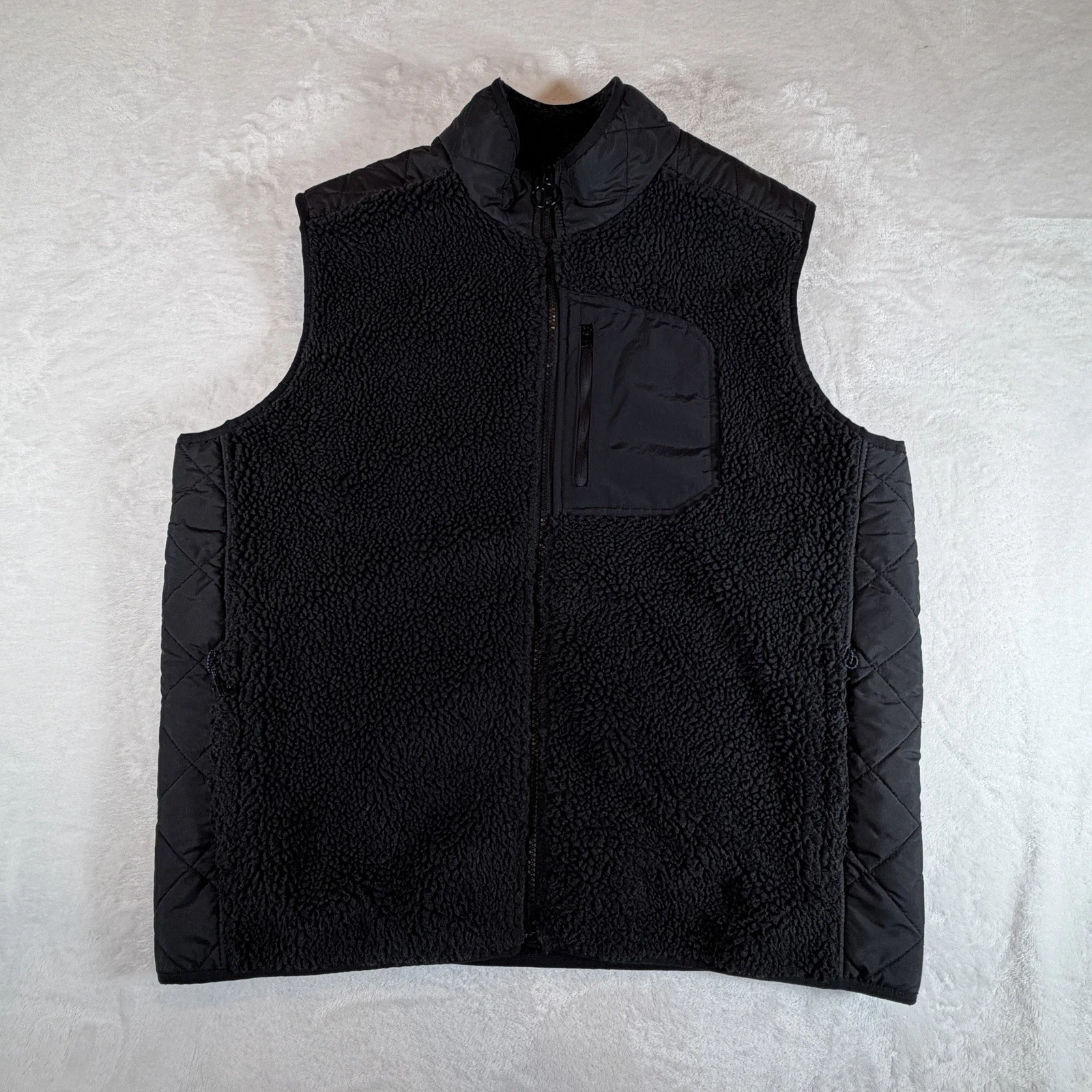 Lands End Vest Men's Large Black Sherpa Fleece Zip Pockets Outdoor