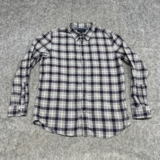 Banana Republic Shirt Mens Large Gray Navy Red Plaid Soft Wash Button Down