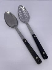 Vtg Flint Stainless Slotted & Ekco Vanadium Solid Serving Basting Spoon Set USA