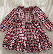 Mini Boden Aurora Long Sleeve Dress-Poppy Red Geo Heart Size 5-6y