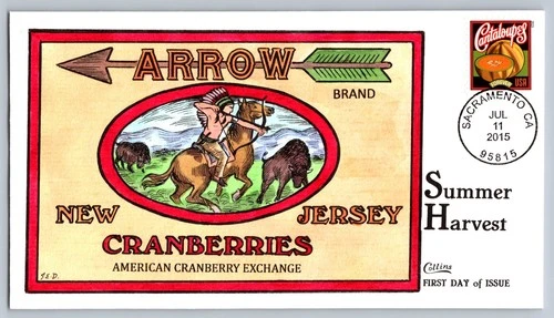 2015 Collins Hand Painted Summer Harvest Arrow Cranberries New Jersey FDC