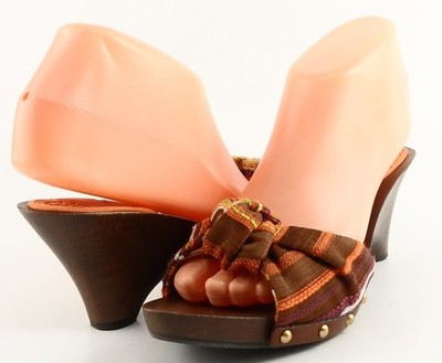 $99 MAXSTUDIO ROCOCO Brown Multi Designer Open Toe Clog Mule Sandals 7