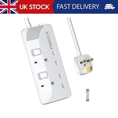 PIBEEX Extension Lead 2 Way Plug Sockets with Individual Switches Wall Mountable Power