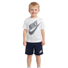 Nike Boys 2-Piece Shorts Set Dri-FIT Outfit White Shirt Navy Shorts Kids 4-7 NWT