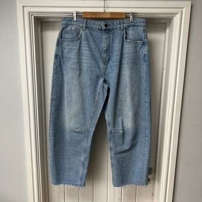 ME+EM Jeans Women's W36 Blue Denim Cotton Wide Tapered Leg Frayed Hem Relaxed