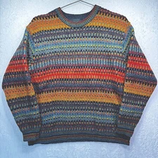 100% Alpaca Wool Multicolor Jewel Tone Striped Sweater Crewneck Made in Peru
