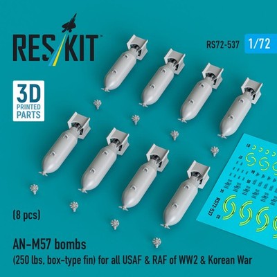 ResKit RS72-0537 - 1:72 AN-M57 bombs (250 lbs, box-type fin) for all USAF & RAF 