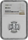 1943 S 1c Lincoln Steel Wheat Cent NGC Graded MS 65 Star in New Holder