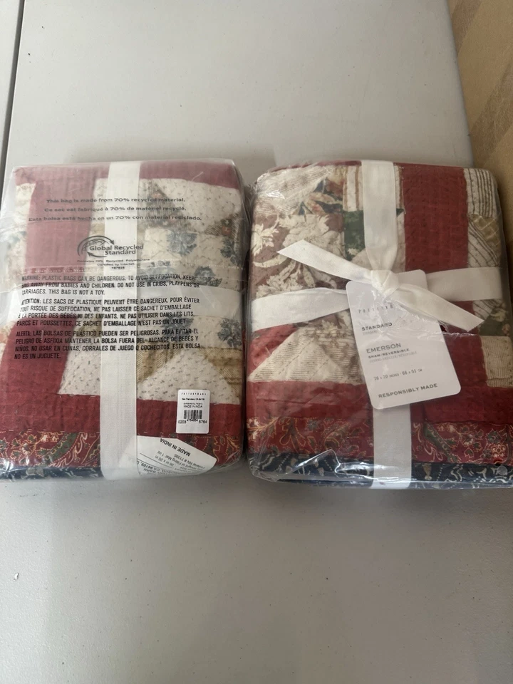 Pottery Barn Emerson Reversible Standard Shams Set of 2 26x20 - Image 2 of 4