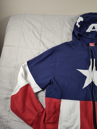 Sudadera con Capucha Capitán América XL Para Hombre Roja Blanca Azul Marvel Comics Cremallera con Agujero para Ojos - Imagen 8 de 12