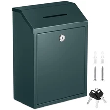 Metal Donation Cash Box Collection Safe Suggestion Box with Lock Wall Mounted...