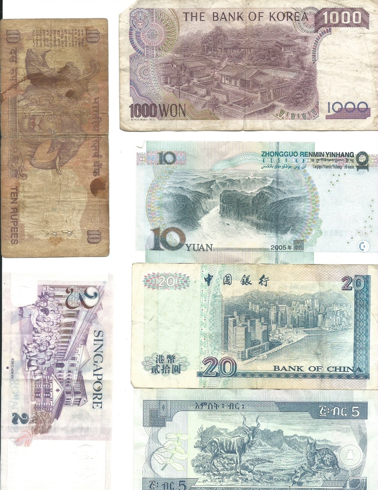 6  Vintage Foreign World Banknotes as in scan/ FREE FAST SHIPPING!