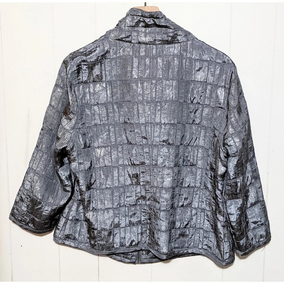 Ruby Rd. Womens Textured 3/4 Sleeve Full Zip Jacket Size 16 Silver Pockets - Image 2 of 3