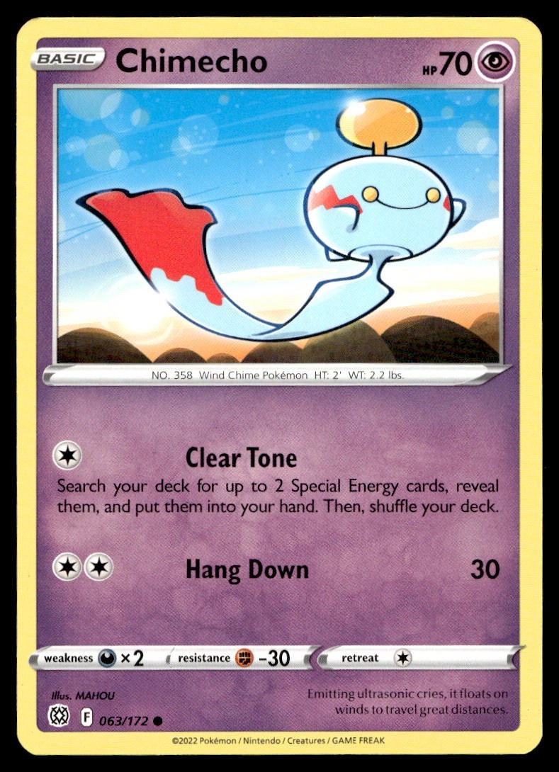 Chimecho 63/172 Pokemon Card Brilliant Stars Common 70 HP Near Mint JG
