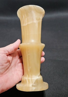 Vintage Alabaster Onyx Stone Vase, Sphere Holder, Candle Holder, Egypt, 1.10 Lbs