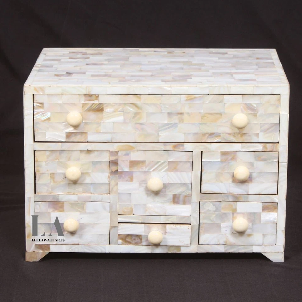Home Décor Wood Mother Of Pearl Inlay 7 Drawer Jewelry Storage | Antique box - Image 3 of 4