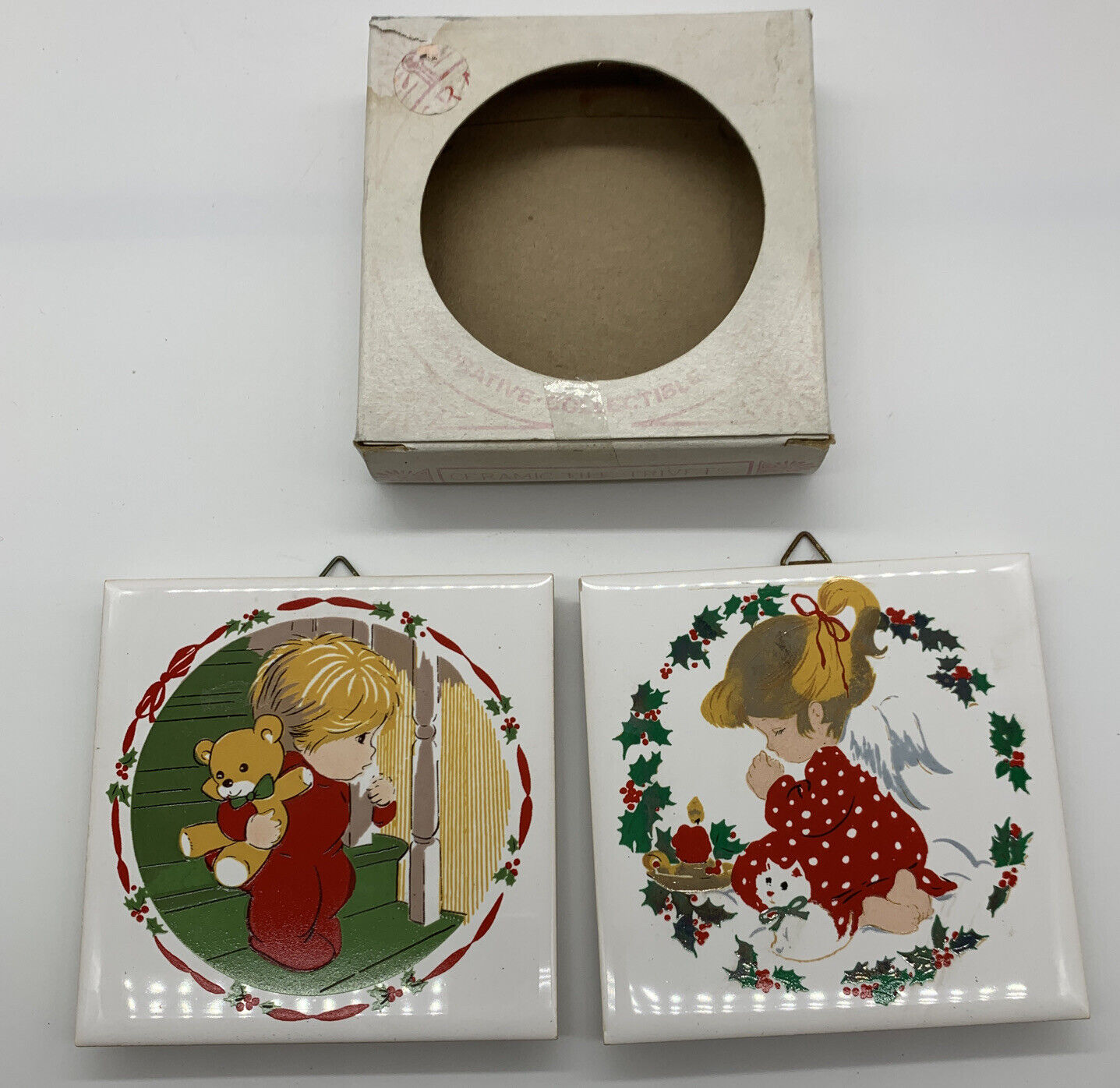 Mail order cheap JASCO Ceramic Tile Finally popular brand Christmas Trivet Girl Going Praying Pair Boy