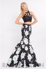 Rachel Allan 7539 Black Floral Crop Top Gown Dress sz 0
