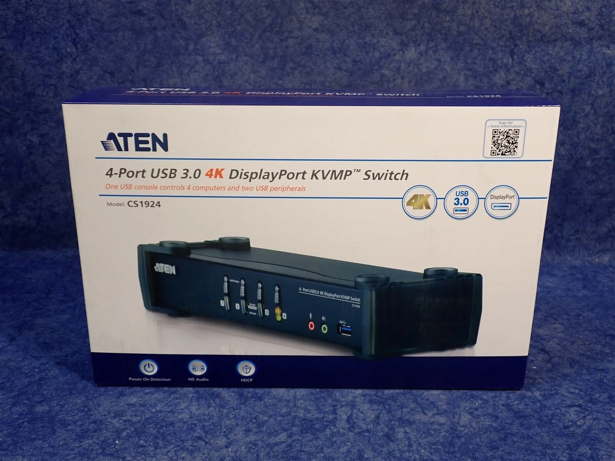 NEW Aten CS1924 4 Port USB 3.0 4K DisplayPort HDMI KVM Switch (G92