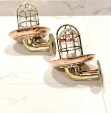 Nautical Bulkhead Marine Brass Sconce Light Fixture with Copper Shade 2 Piece