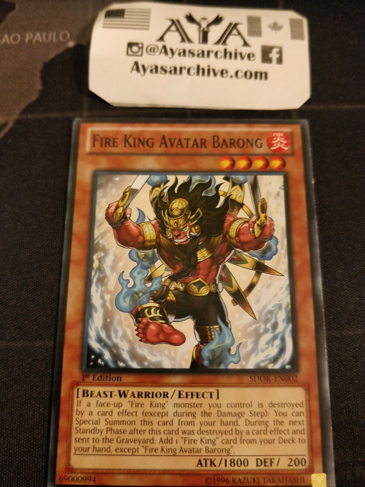  YU-GI-OH! - Fire King Avatar Barong (SDOK-EN002) - Structure  Deck: Onslaught of The Fire Kings - 1st Edition - Common : Toys & Games