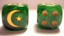 Custom D6 Dice Pair - CRESCENT MOON - STAR - ISLAM