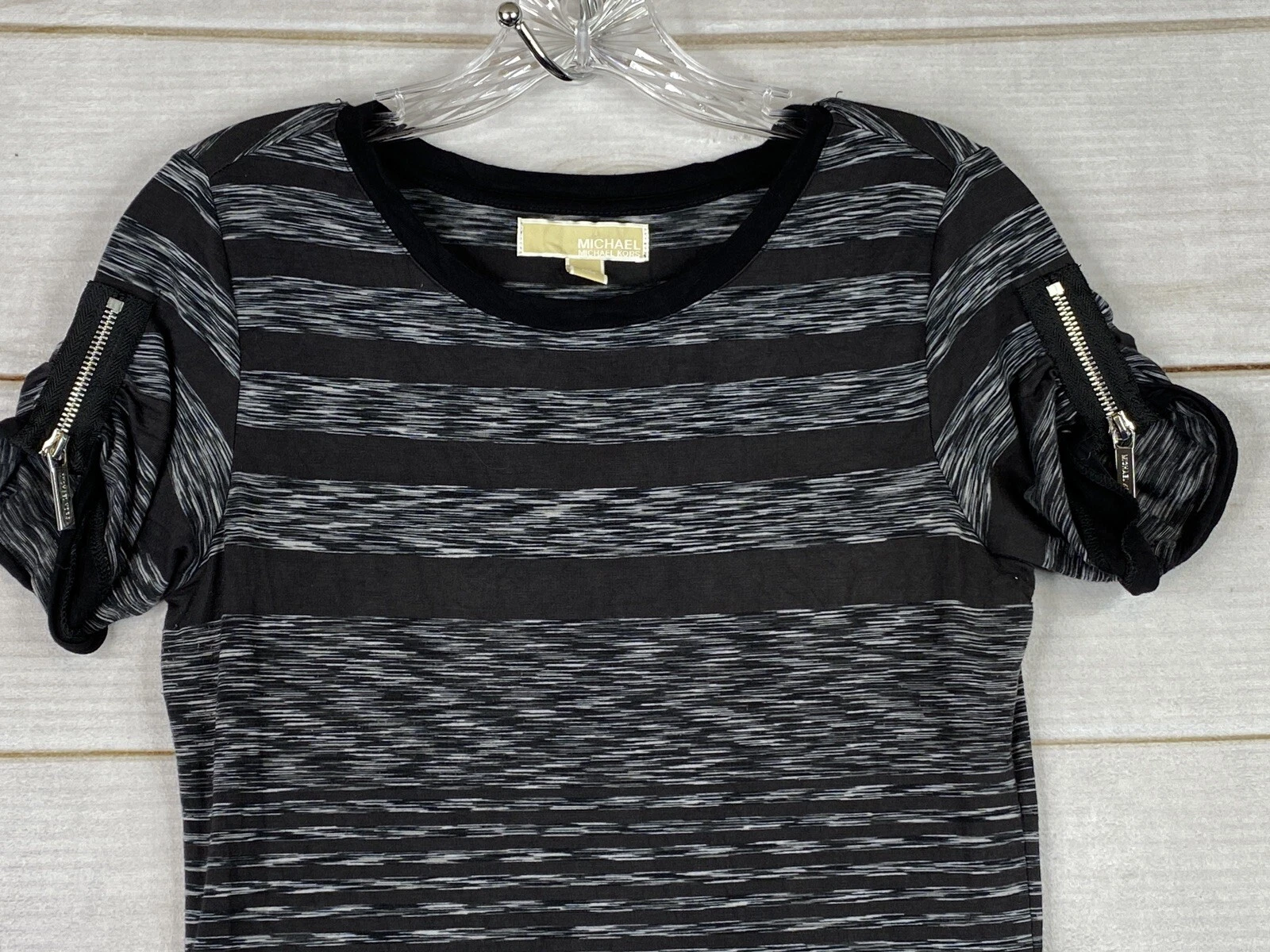 Michael Kors Maxi Abito Donna XS Nero Grigio Righe Zip Manica Corta Spacchi