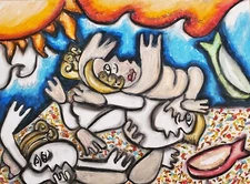 Beach Bathers 8.5 x 11 Art Print Signed Artist KSams Cubism Abstract Figures